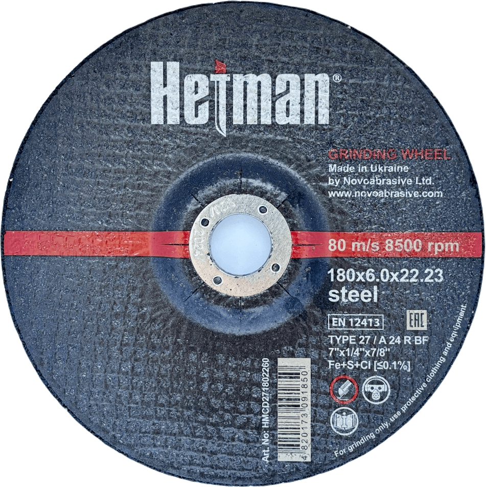 Круг шліфувальный Hetman 27 180х6.0х22.23 мм, по металу